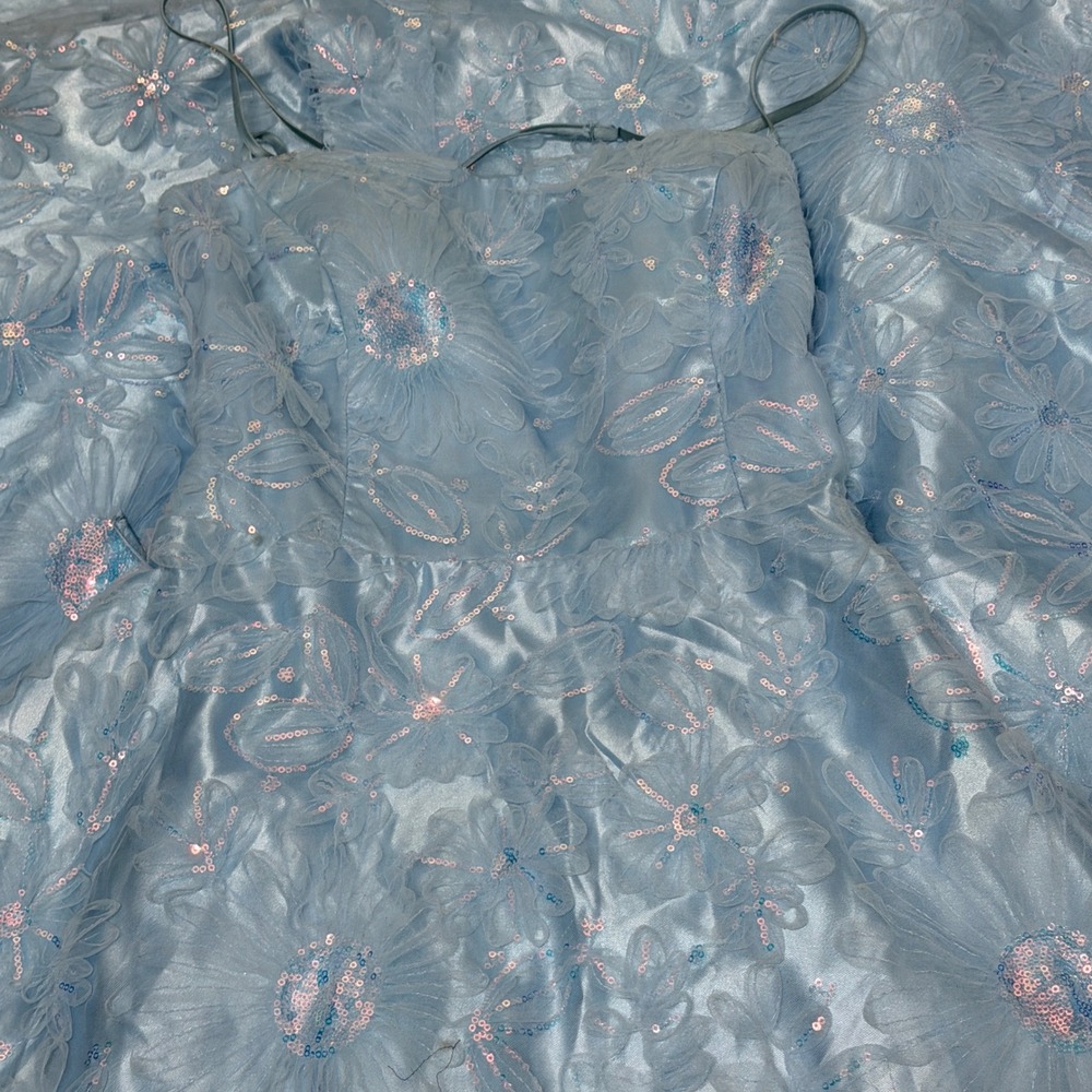 Floral Sequin Gown B. Darlin Juniors 15/16 S Blue Corset Back Fairycore Prom